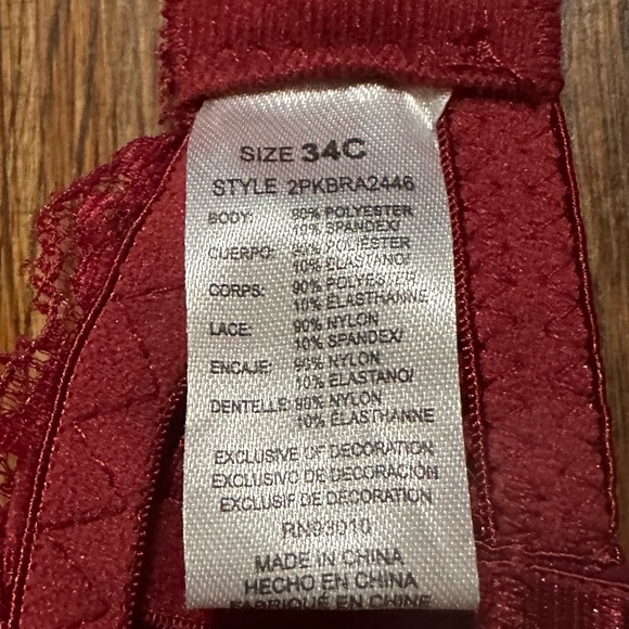 Padded push up bra Sz 34C burgundy/pink/white - Picture 5 of 5